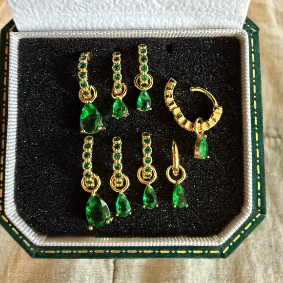 Set of 8 Emerald Zirconia Dangle Huggie Earrings - NWOT - Picture 5 of 6